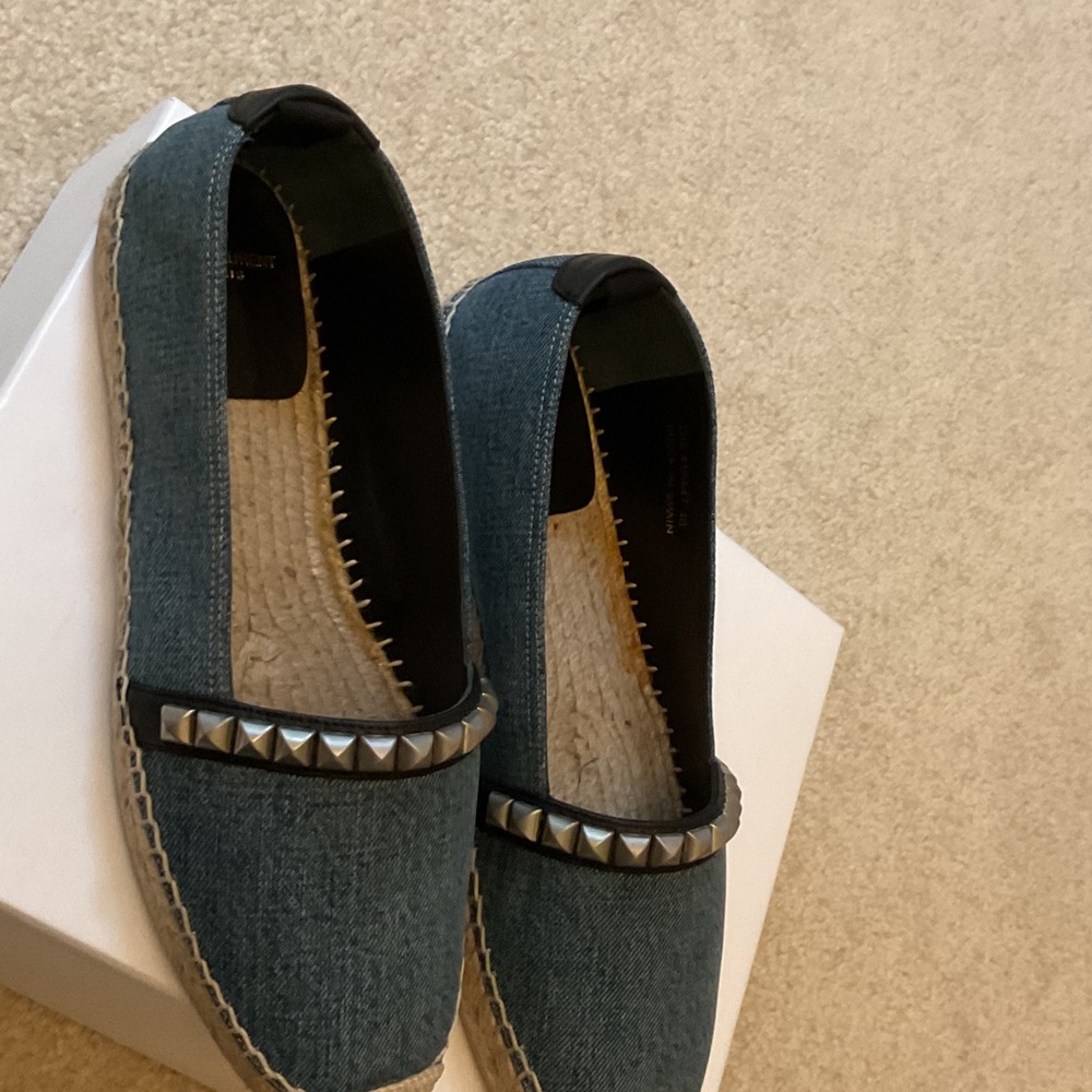 Saint Laurent Denim Blue Espadrilles with Studded Accents